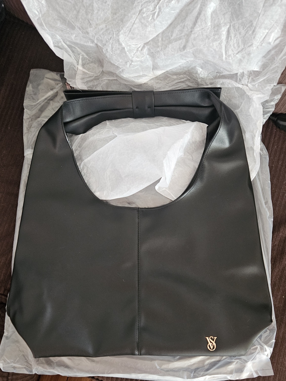 NWT!-Victoria's Secret Black Shoulder Tote with Gold Logo